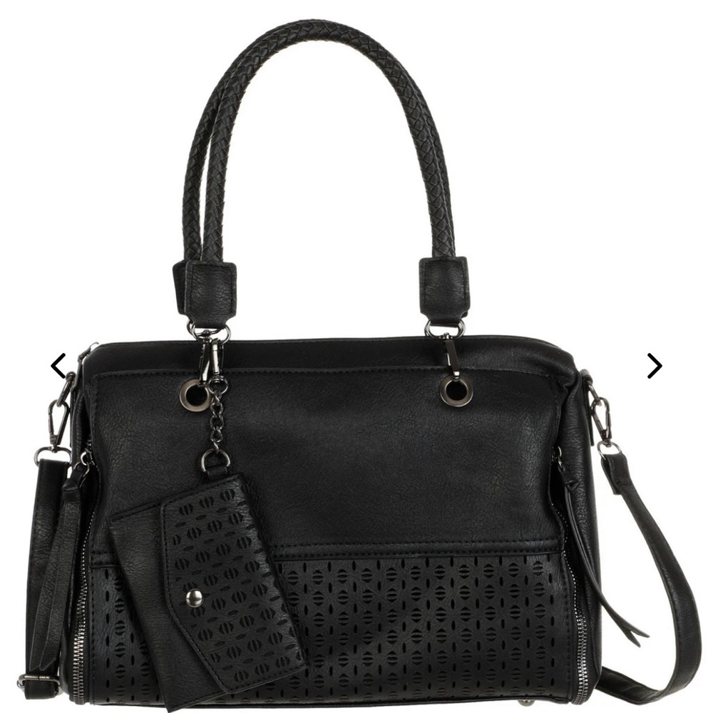 Sam & Hadley black laser cut satchel bag-EUC
